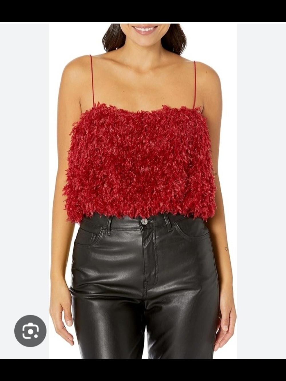Red Fringe Textured Crop Cami with Spaghetti Straps